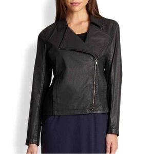 Eileen Fisher Leather Look Coated Cotton Moto Jacket Large